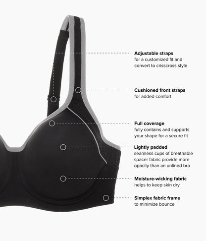 Lindsey Sport Contour Underwire Bra: Black/Lilac Gray