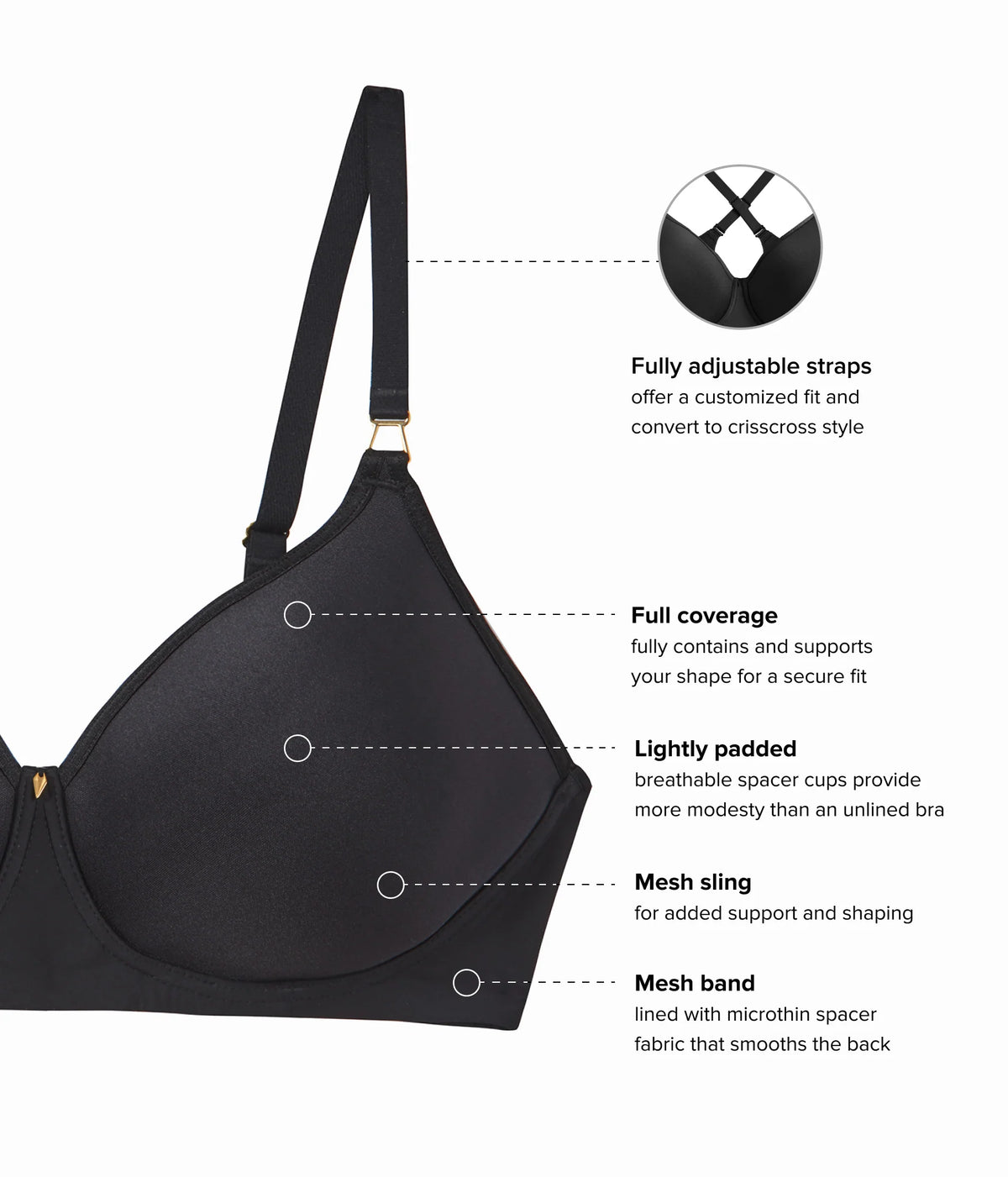 Simply Done Wire Free T-Shirt Bra: Black