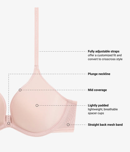 Full Transparency Plunge T-Shirt Bra: Rose Smoke